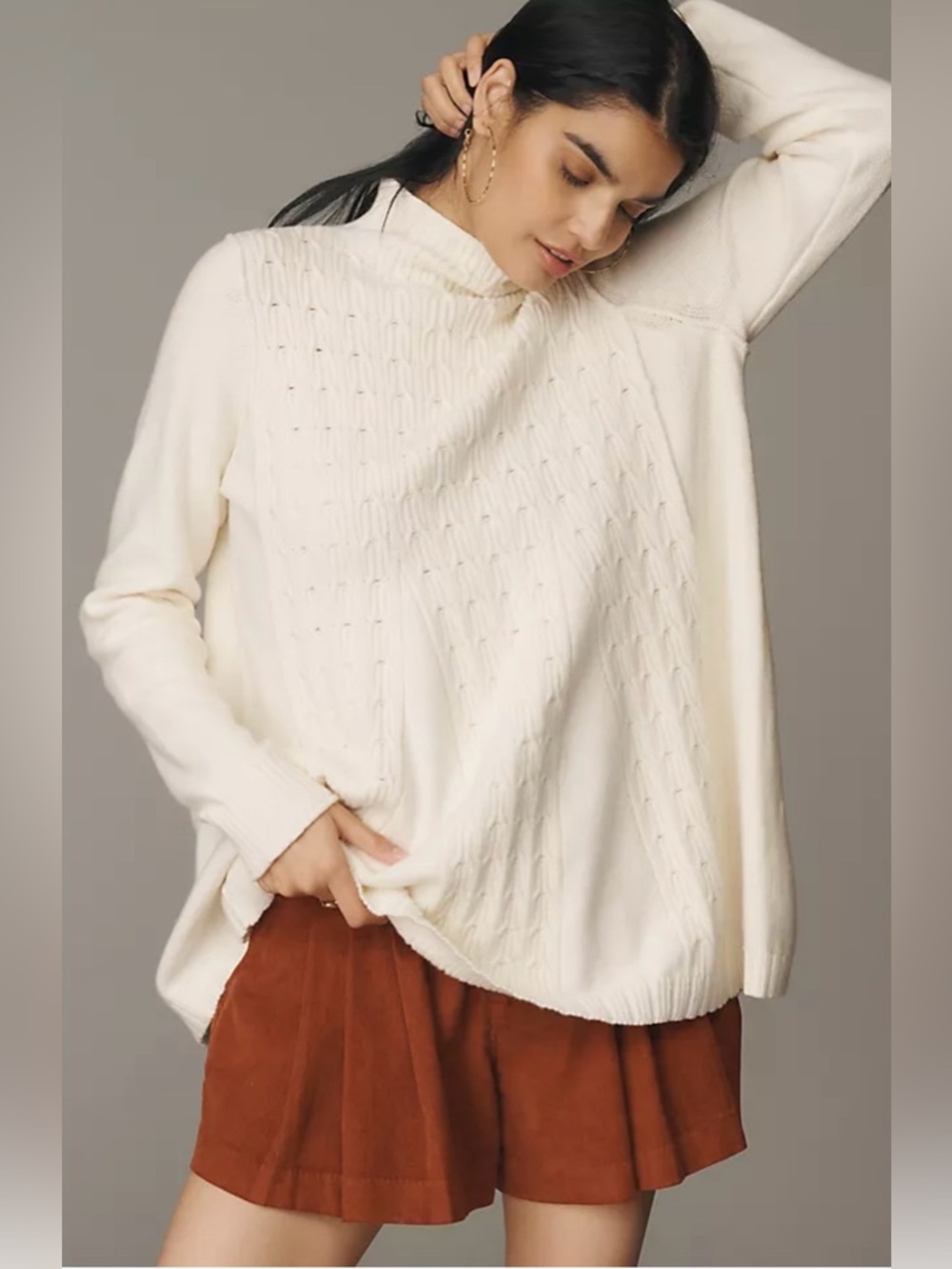 Pilcro Mock Neck Cable Knit long swing sweater